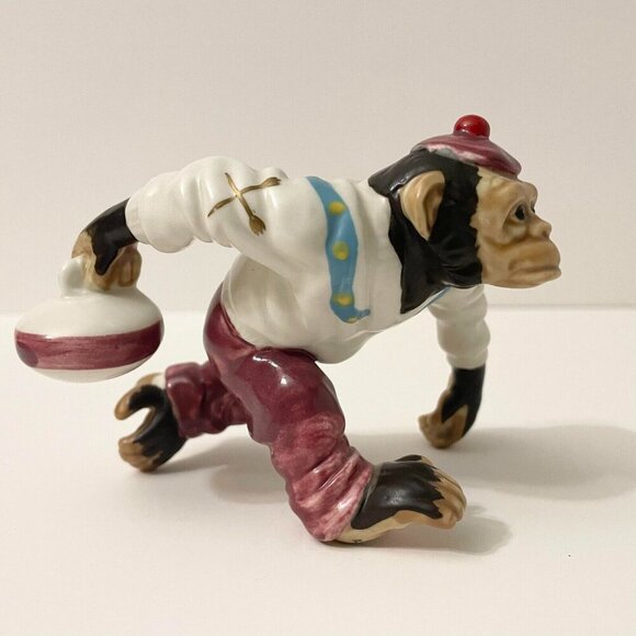 Vtg Enterprise Curling Stone Sport Chimp Chimpanzee Monkey Japan Figurine Chips - Picture 11 of 16